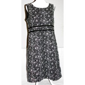 Talbots Black White Floral Embroidered Linen Dress